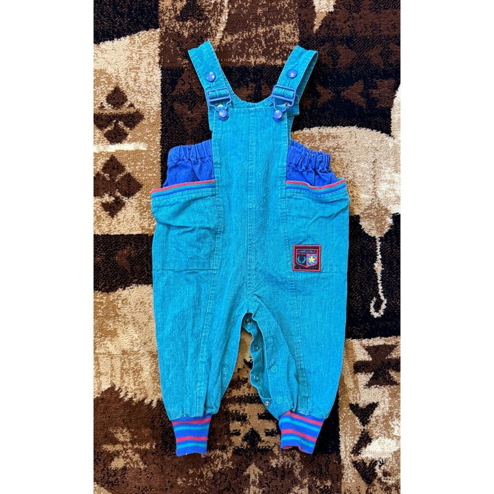 Vintage Gymboree Baby Overalls, 90s Green Romper, Rainbow Tag, Approx. 6–12M